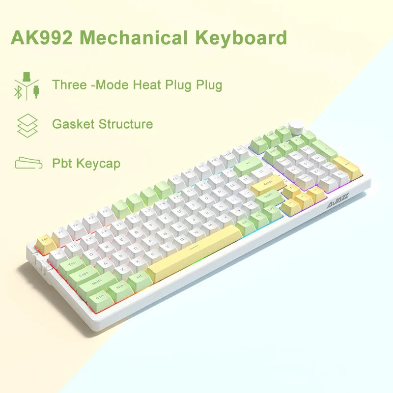 AJAZZ AK992 Mechanische Gaming-Tastatur RGB 100 Tasten Hot-Swap-Tastatur 5.0 Bluetooth Wireless 2.4G USB für PC Gamer Desktop