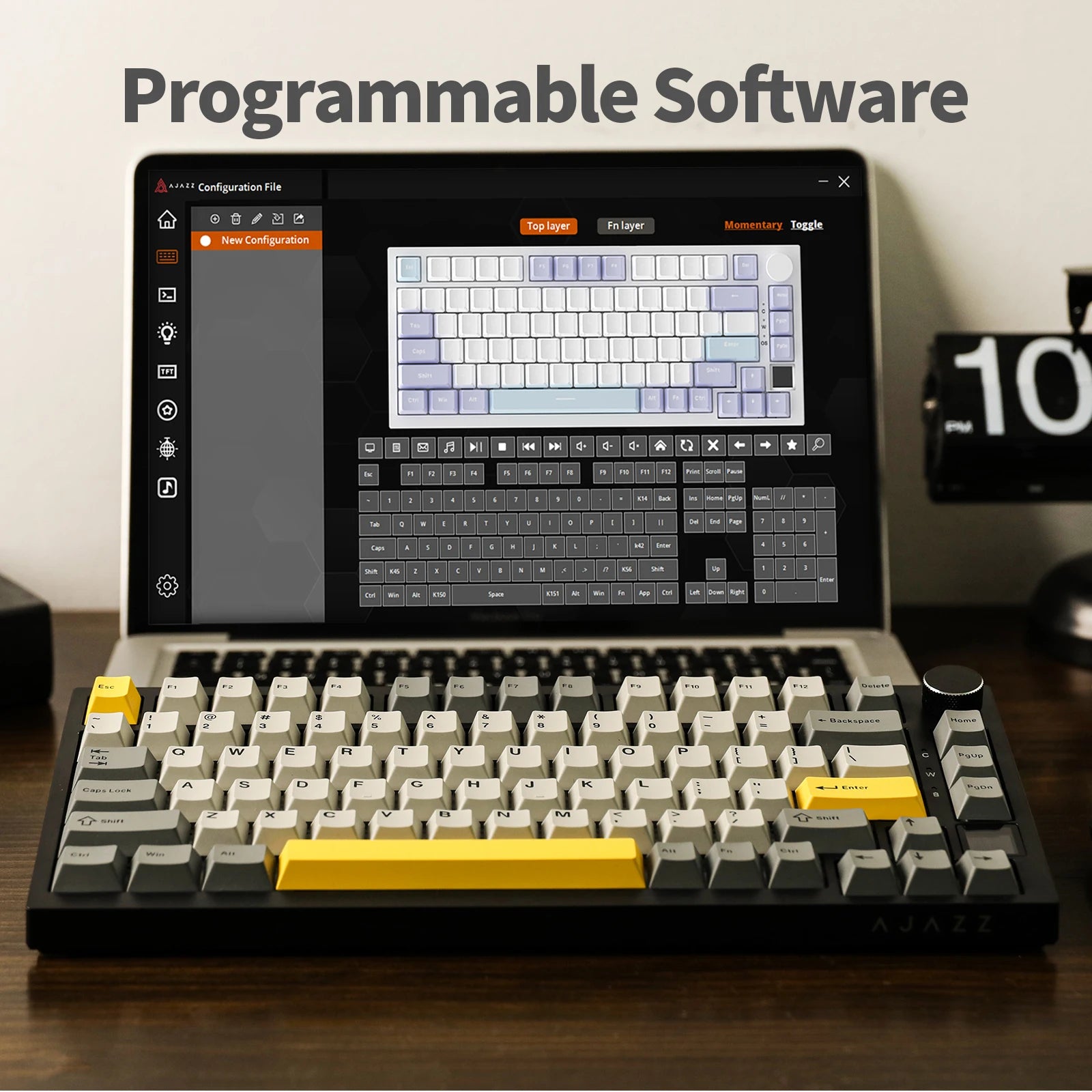 Ajazz AK820 Pro Gaming-Tastatur mit Magnetschalter, Dichtungsmontage, Bluetooth 5.1/2.4G Wireless/Typ-C, kabelgebunden, TFT-Bildschirm für Mac/Win