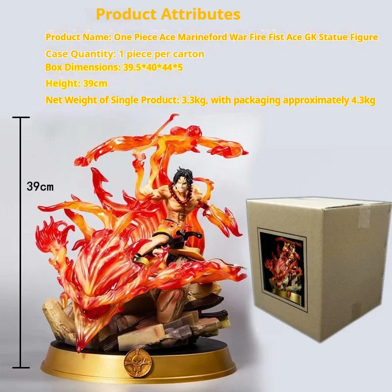 Anime One Piece Portgas D Ace Fire Fist GK Figure Marineford Battle Collectible Statue Resin Model Desktop Decor Gift