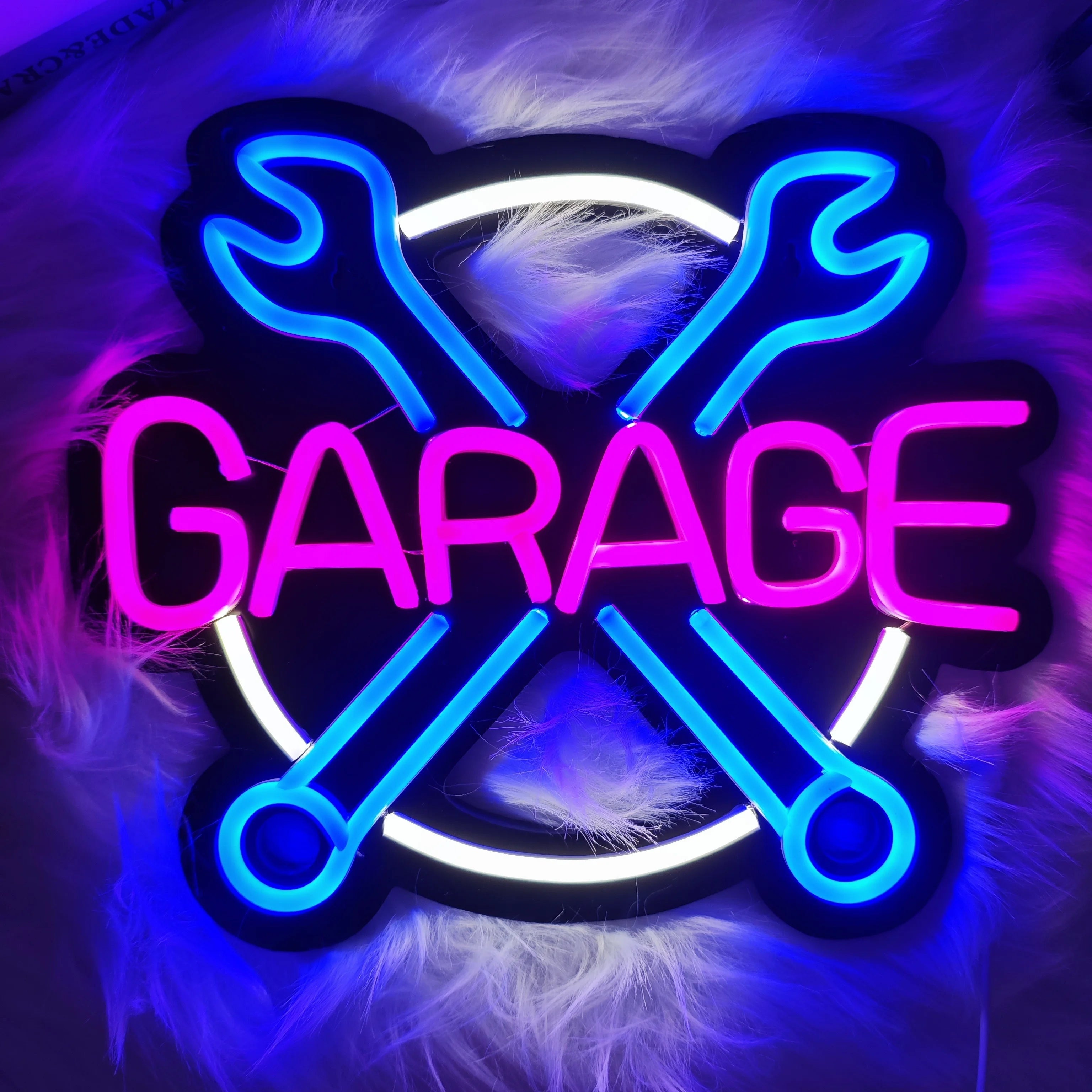 Garage LED Neon Sign USB-Powered Bright Wall Decor for Car Shops Workshops Ideal for Game Room Parties Birthday Gift 12.4x10.6in