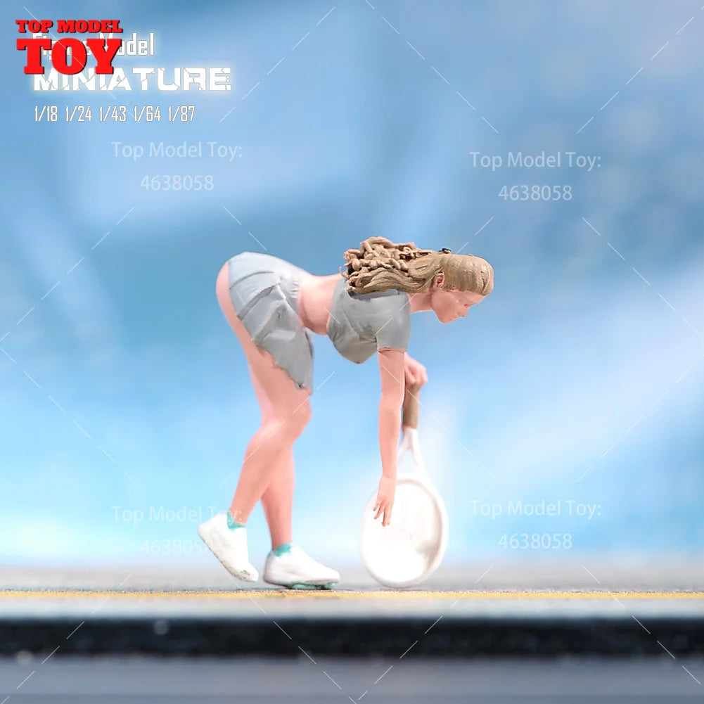 Painted Miniatures 1/18 1/24 1/64 1/43 1/87 Tennis Girl Wearing a Mini Skirt Scene Figure Doll Unpainted Model For Car Vehicles
