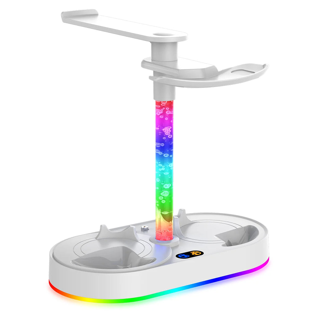 Magnetic RGB Charging Stand for PS5 Console & PS VR2, Dual Controller Charger with Headset & Glasses Storage Holder