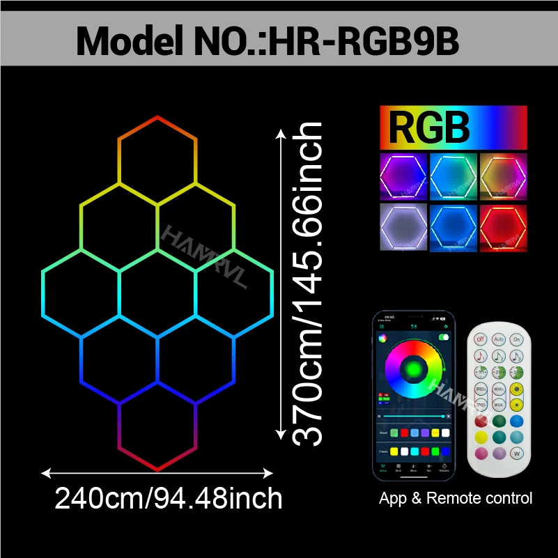 RGB Hexagon LED Lighting Colorful Change Dimming Deco Light for Car Garage Gym Party Club Stage Gaming Sound pickup Wall Ceiling