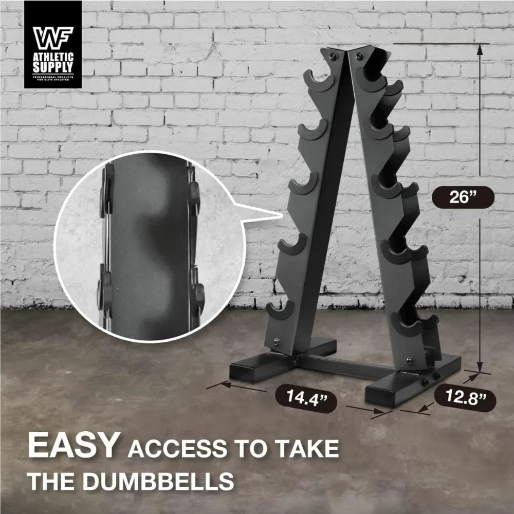 WF Athletic Supply Чугунени дъмбели от 5 до 25 паунда със стойка за съхранение и шестоъгълен дизайн за вдигане на тежести