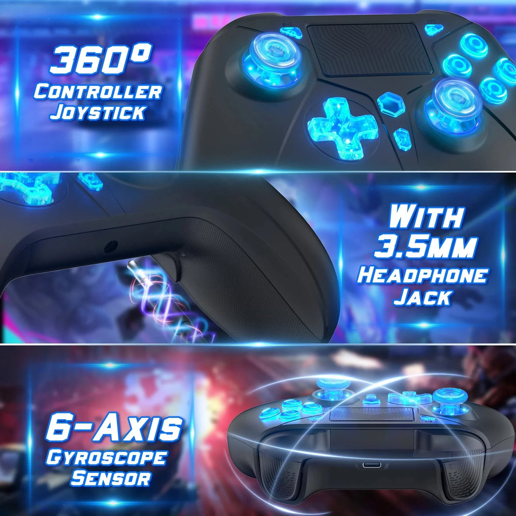 Wireless Controller for PS4 consolas , Compatible with Ps4 /Slim/Pro/ PC,gamepads Support Turbo Function with RGB Button Light