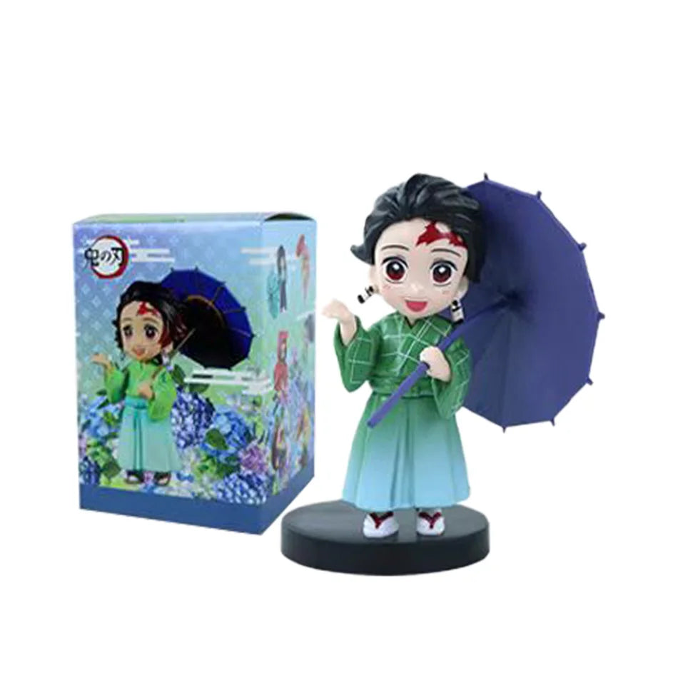 6pcs Q Version Demon Slayer Sitting Ghost Doll Tanjiro Nidouzi Inosuke Zenizu Toy Figural PVC Model Gift