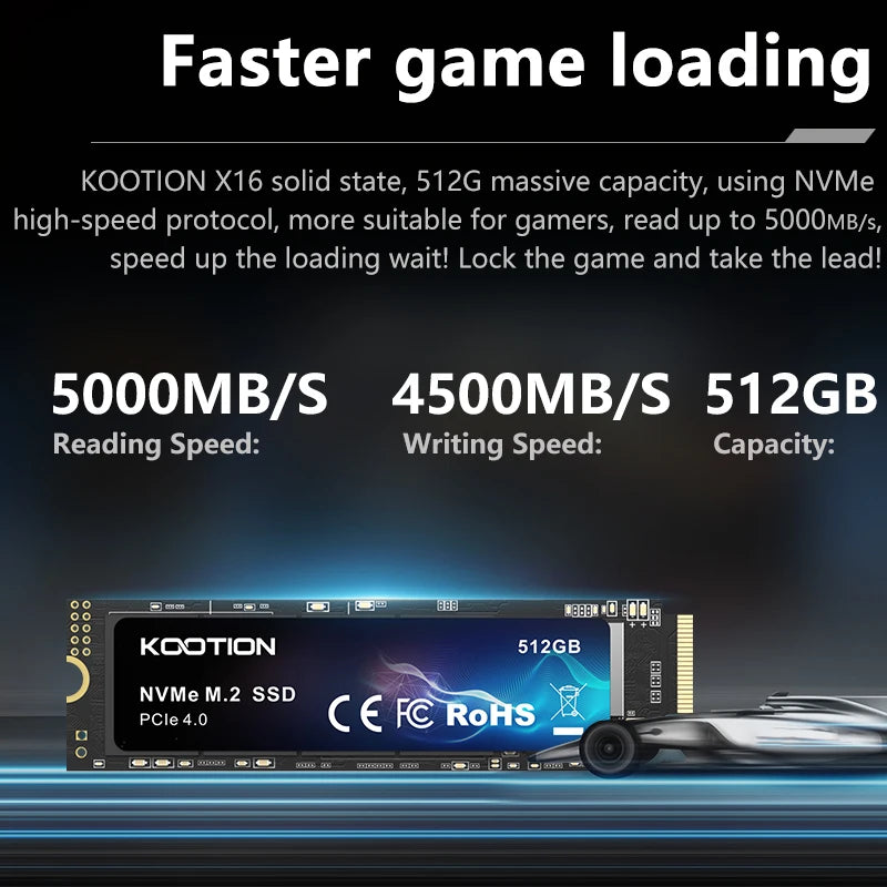 KOOTION NVMe M2 SSD 1TB 512GB Internal Solid State Hard Drive M.2 PCIe 4.0x4 2280 SSD Disk for PS5 Laptop PC X16