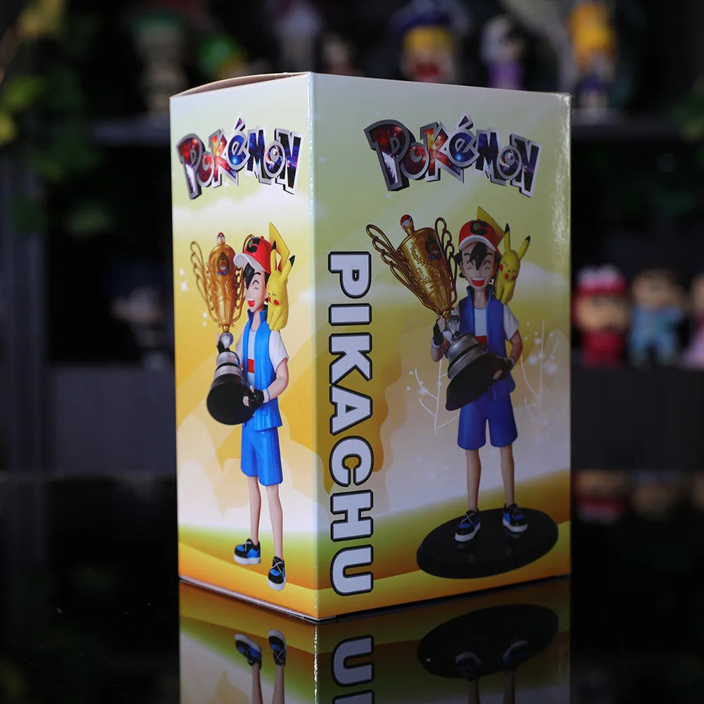 Pokemon Ash Ketchum Pikachu Champion Standing Standing Standing GK Model Anime Action Figure Pocket Monsters Toys Desktop Accessories 18CM