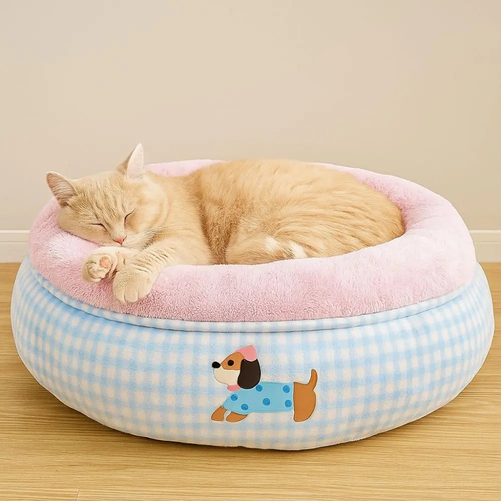 Breathable Cartoon Pet Dog Bed Soft Thickened Dog Sofa Bed Donut Shape Semi-surrounded Dog Kennel For Dogs Puppy Kitten