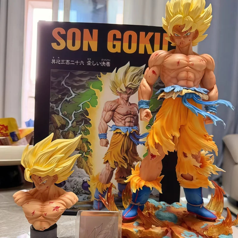 Jt Statue Dragon Ball Z Son Goku Figure Replaceable Heads Led Base Super Saiyan Goku Action Figures Collection Model Toys Gifts
