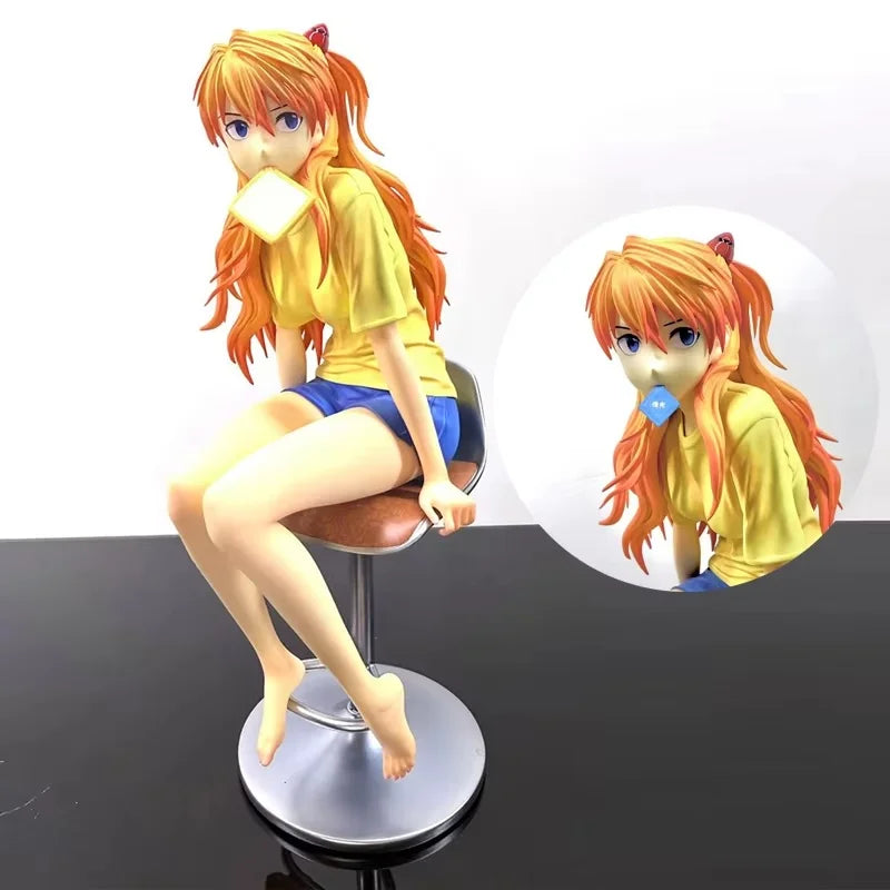 Asuka Sitting Position Bread Gk Model Handmade Animation 2D Beautiful Girl Desktop Chassis Collectible Anime Figurine