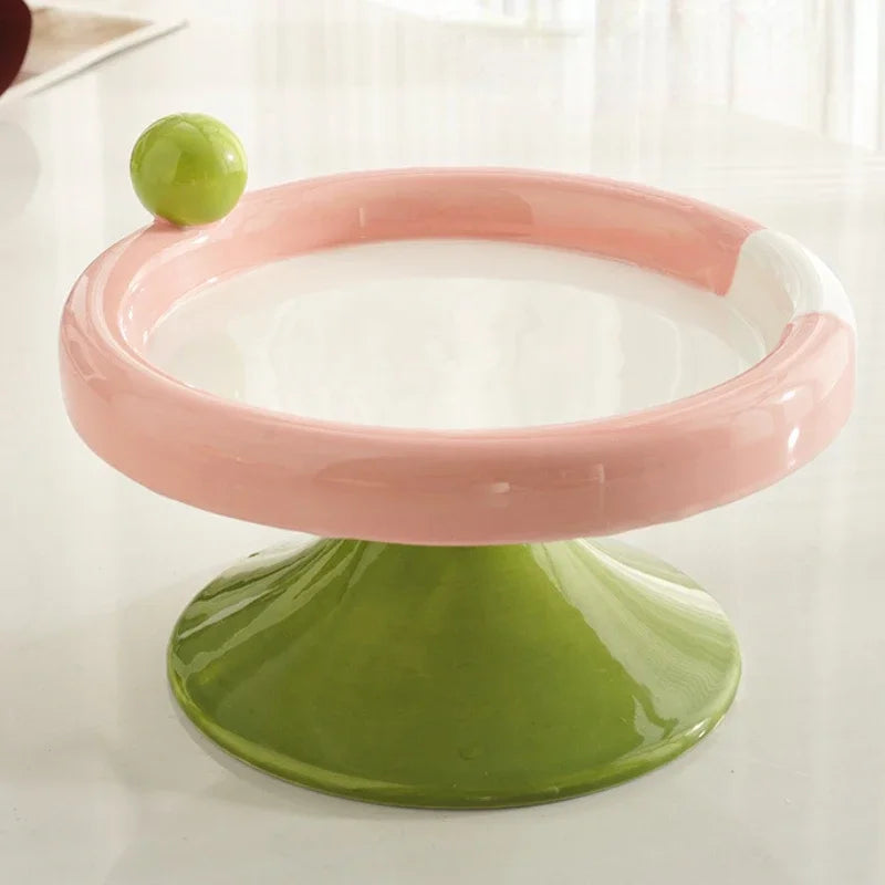 Ceramic Raised Cat Bowl Elevated Food Bowl Water Cat Plate Snack Dish with Stand for Neck Protection Feeding Watering Supplies