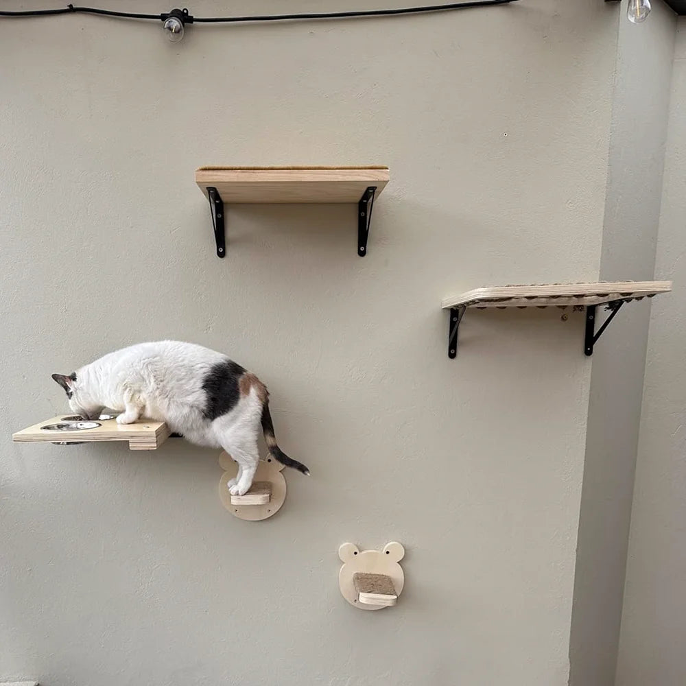 Cat Wall Wooden Climbing Bridge or Cat Hammock and Jumping Platform with Scratching Post Stairway Ladder for Cats Play