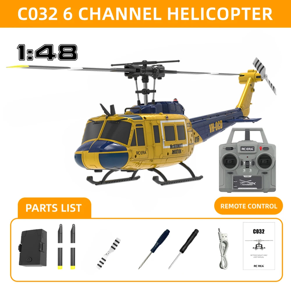 RC ERA RC Helicopter C032 1:48 Huey Helicopter UH-1 6-axis Gyro 6 Channel 3D Dual Brushless Motor Remote Control Aircraft
