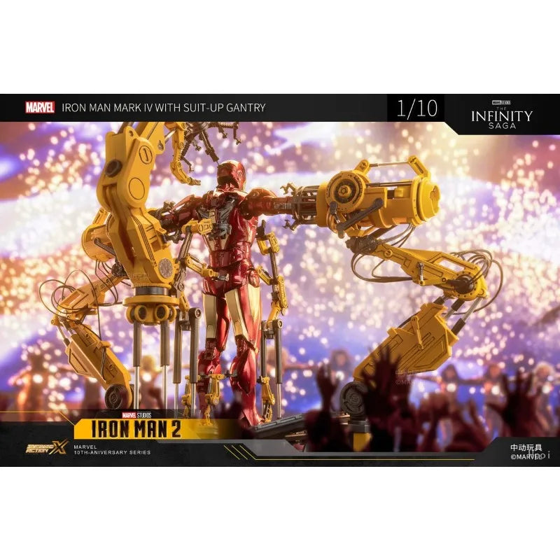 Original ZD TOYS MARVEL Iron Man 2 Iron Man MK4&SUIT-UP GANTRY Anime Figure Toys Model Collection