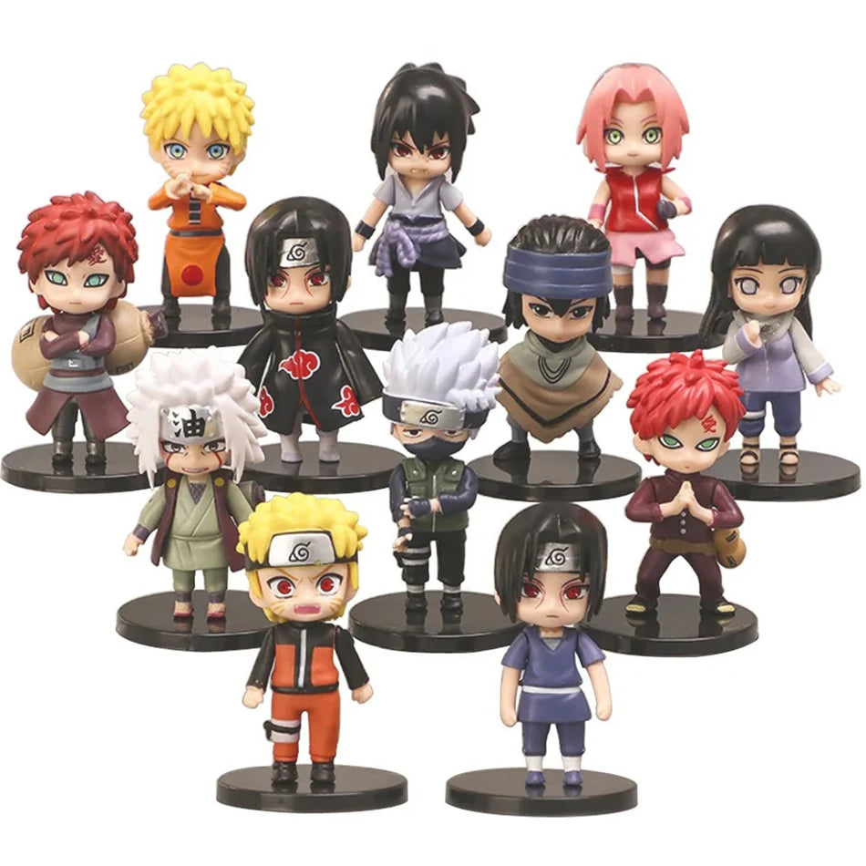 12pcs/Set Anime Q Version Naruto Shippuden Hinata Sasuke Itachi Kakashi Gaara Figure PVC Figures Toys Dolls Kid Christmas Gifts