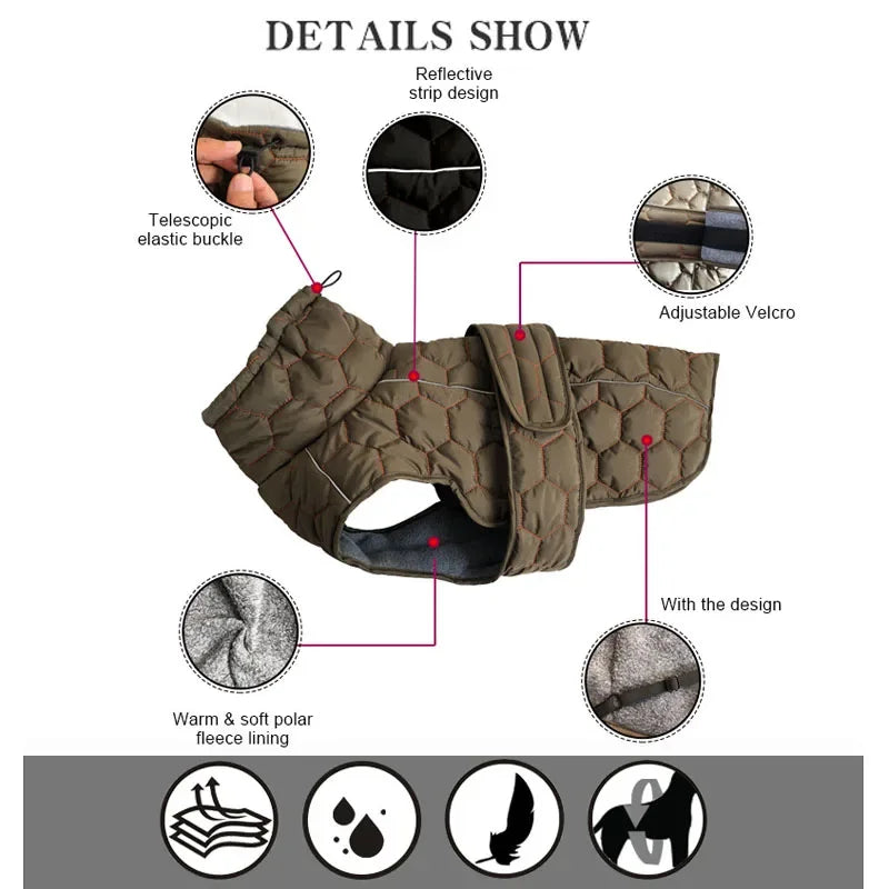 Big Dog Winter Coat Fleece Jacket Dog Clothes for Large Breed Reflective Snowsuit Waterproof Windproof Cold Weather Pet Apparel