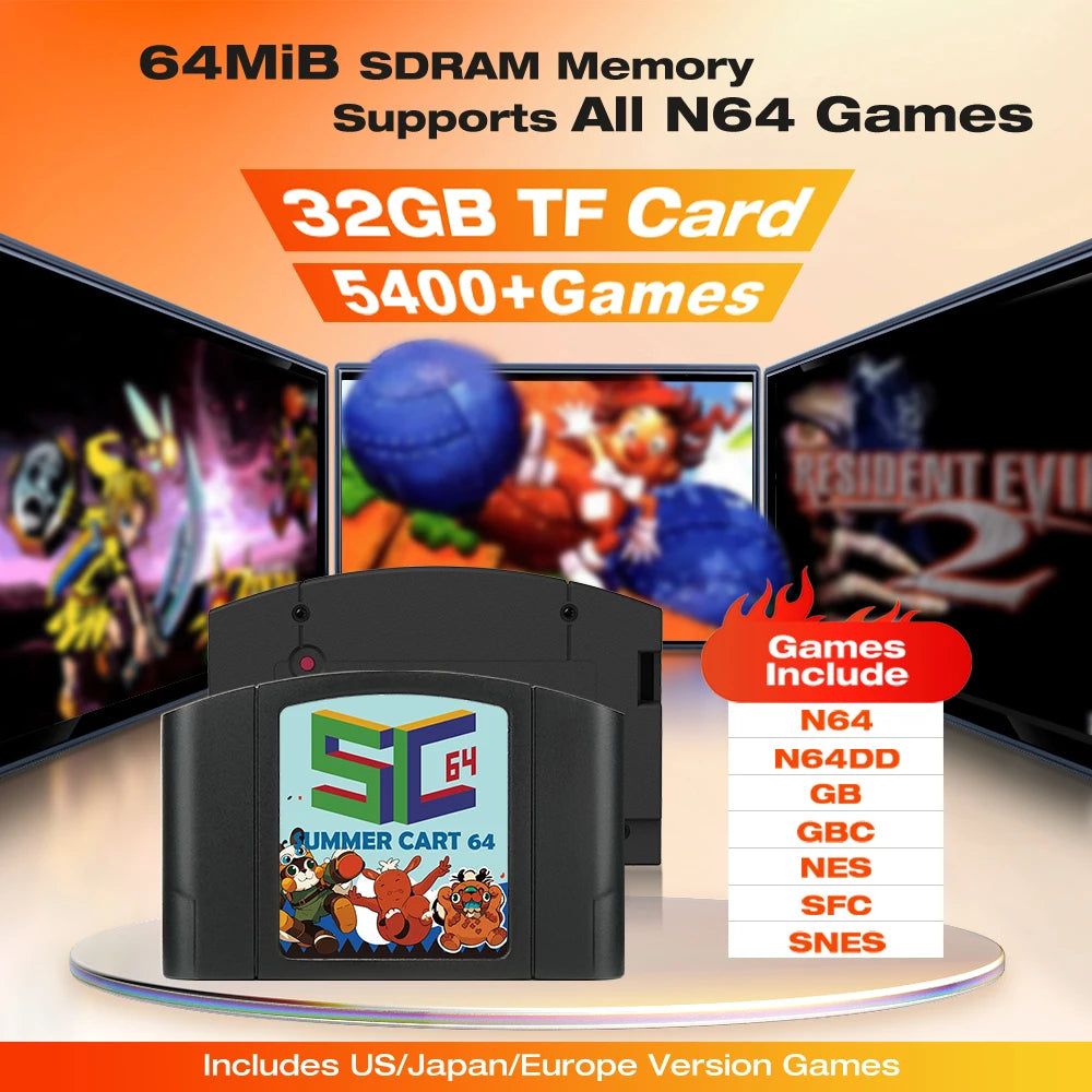 TicKnot 6TG SC64 Game Card SummerCart 64 For Nintendo 64 Game Console 32GB TF Card Built In 5400+ N64/SFC/SNES/NES/GB/GBC Games