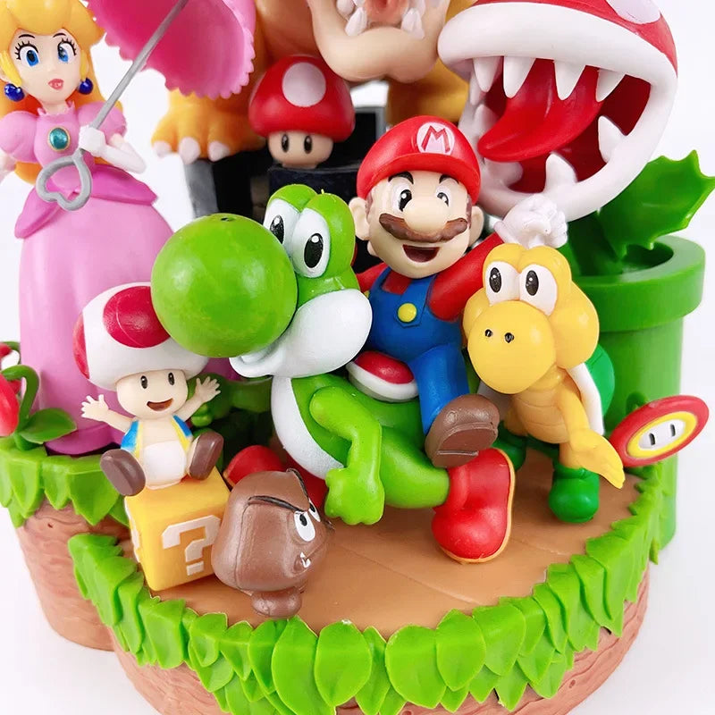 28cm Super Marios Bros Action Figures Model Ornaments Luigi Bowser Yoshi Bowser Scene Combination Doll Kids Toys Room Decoration