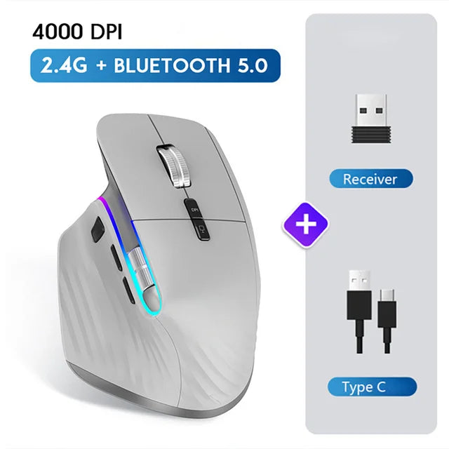 2.4G Wireless + Bluetooth RGB Rechargeable Ergonomic Mouse - Gaming & Office Computer Mouse