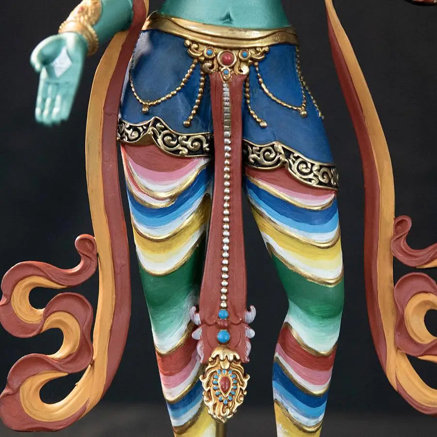 Nepal Tibet Craft Handmade Pure Copper Green Tara Statue Tibetan Buddhist Tantric Painted Standing Figure