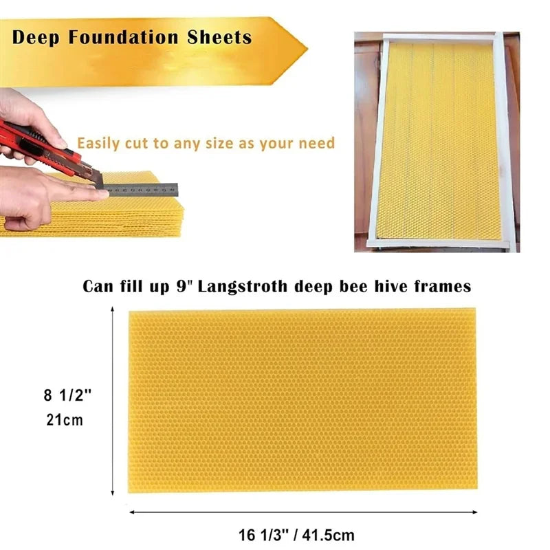 30 Pcs Deep Beeswax Foundation Sheets for Beekeeping Frames - 41.5x19.5 cm Honey Bee Hive Tools