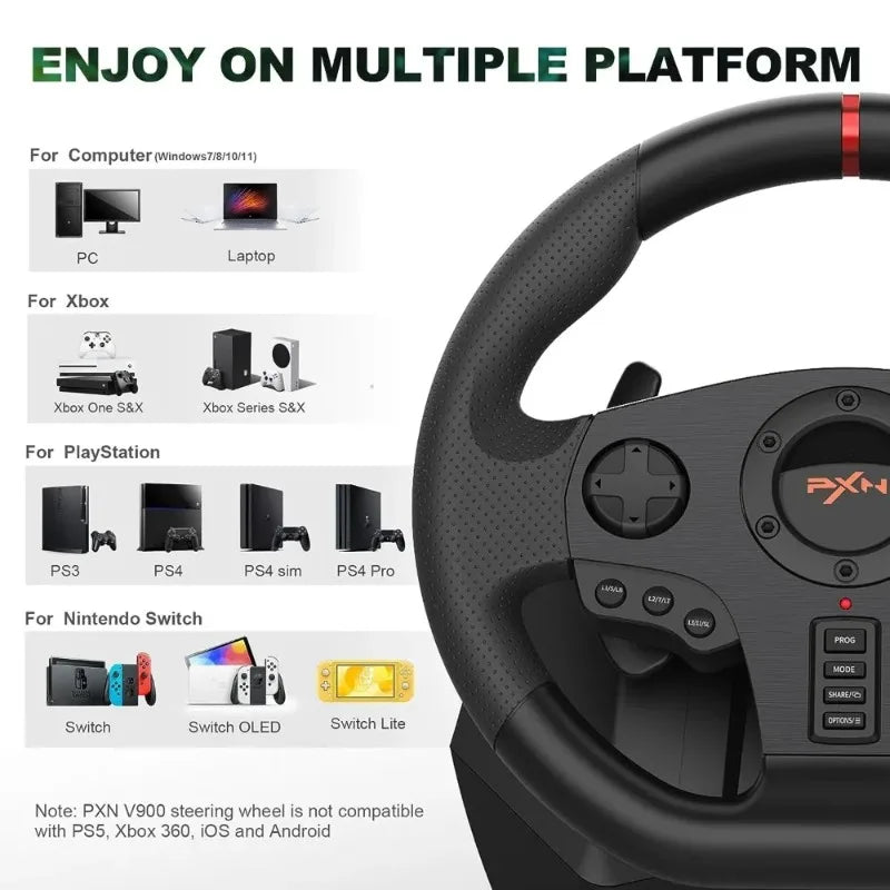 PC Racing Steering Wheel | PXN V900 Driving Simulator,Gaming Steering Wheelwith Pedals for PC,PS4,PS3,Xbox Series X|S,Xbox One