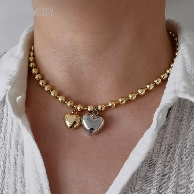 10pcs Gold Color Lariat Love Spike Heart Y Necklace Layering Dainty Paperclip Chain Jewelry
