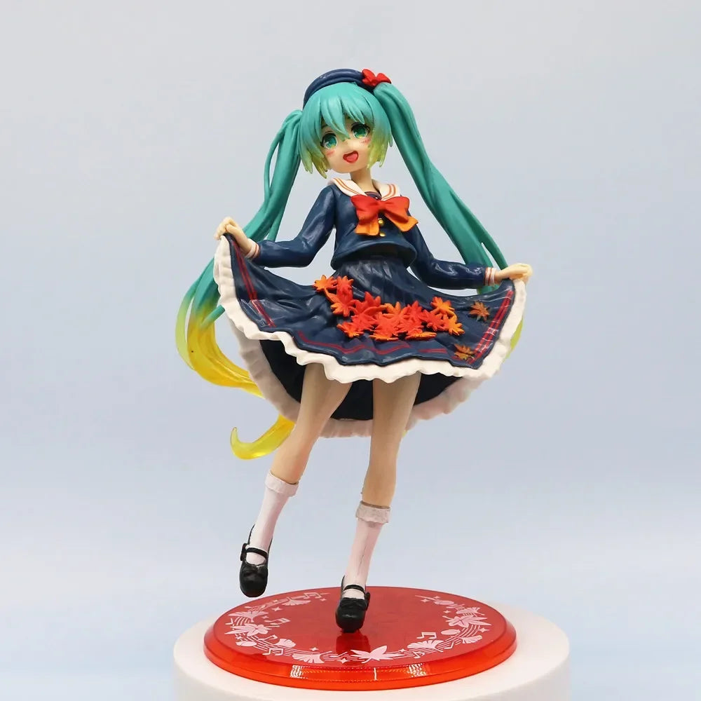 New Hatsune Miku Anime Figure Maple Leaves Seifuku Miku Beauty Girl Statue PVC Action Figurine Collectible Model Toy Gift