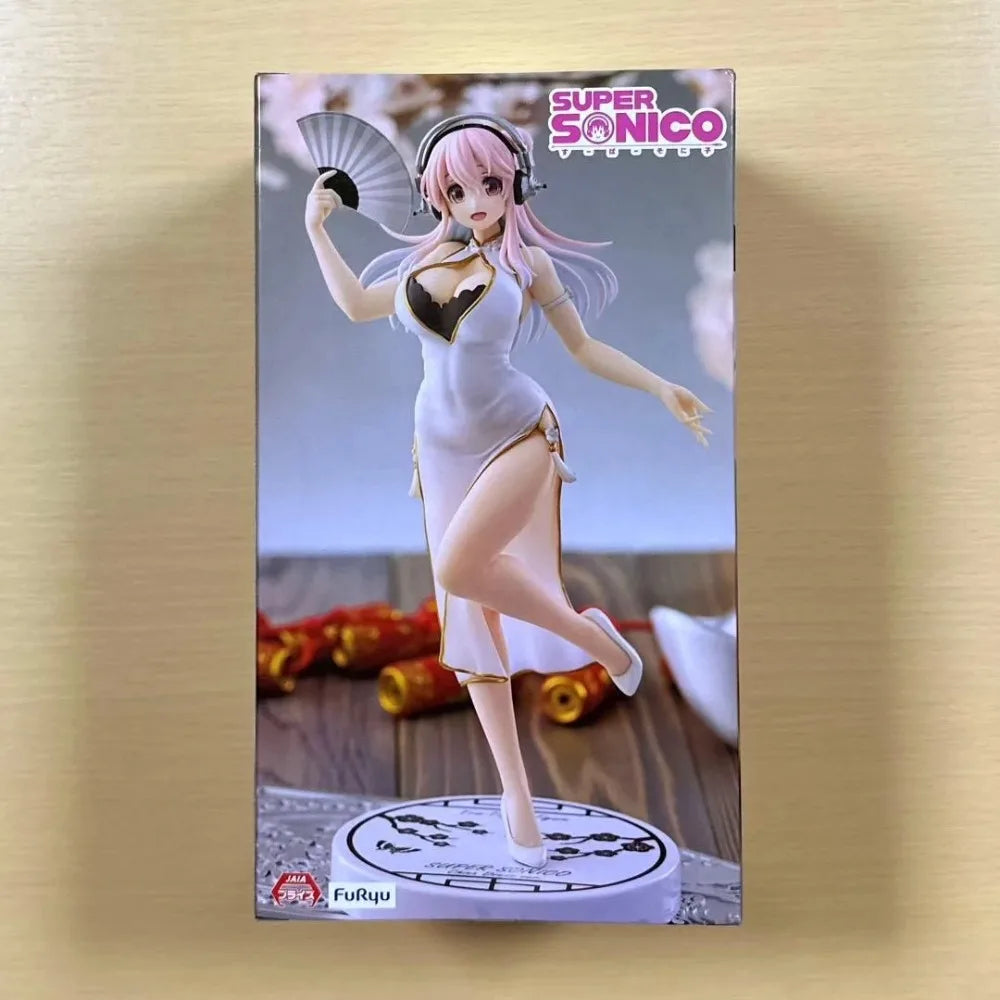 In Stock FuRyu Original Genuine Super Sonico Trio-Try-iT Figure White Chinese Dress Ver. Cheongsam 21cm Collections Model Toys