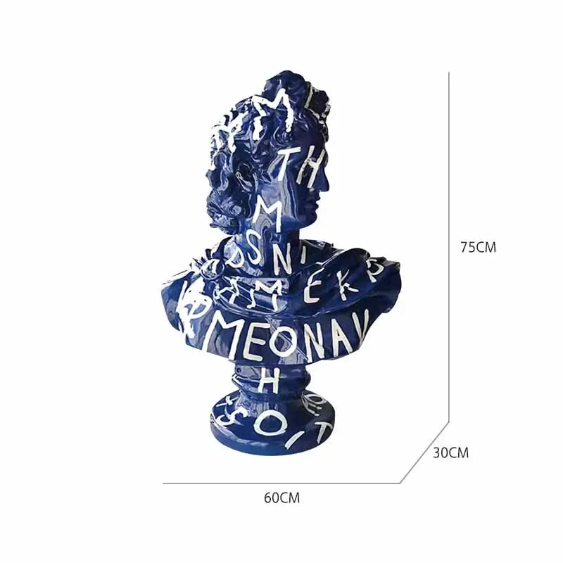 75CM David Bust Head Portraits Figurines Sculpture Michelangelo Resin Apollo Statue Nordic Decor Large Size Graffiti Art Crafts