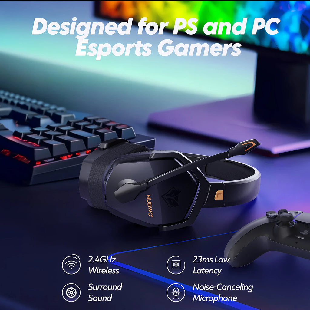 NUBWO G06 Dual Wireless Gaming Headphones 2.4GHz Bluetooth 5.3 Headsets Gamer with Microphone for PS5, PS4, PC, Mobile, Switch