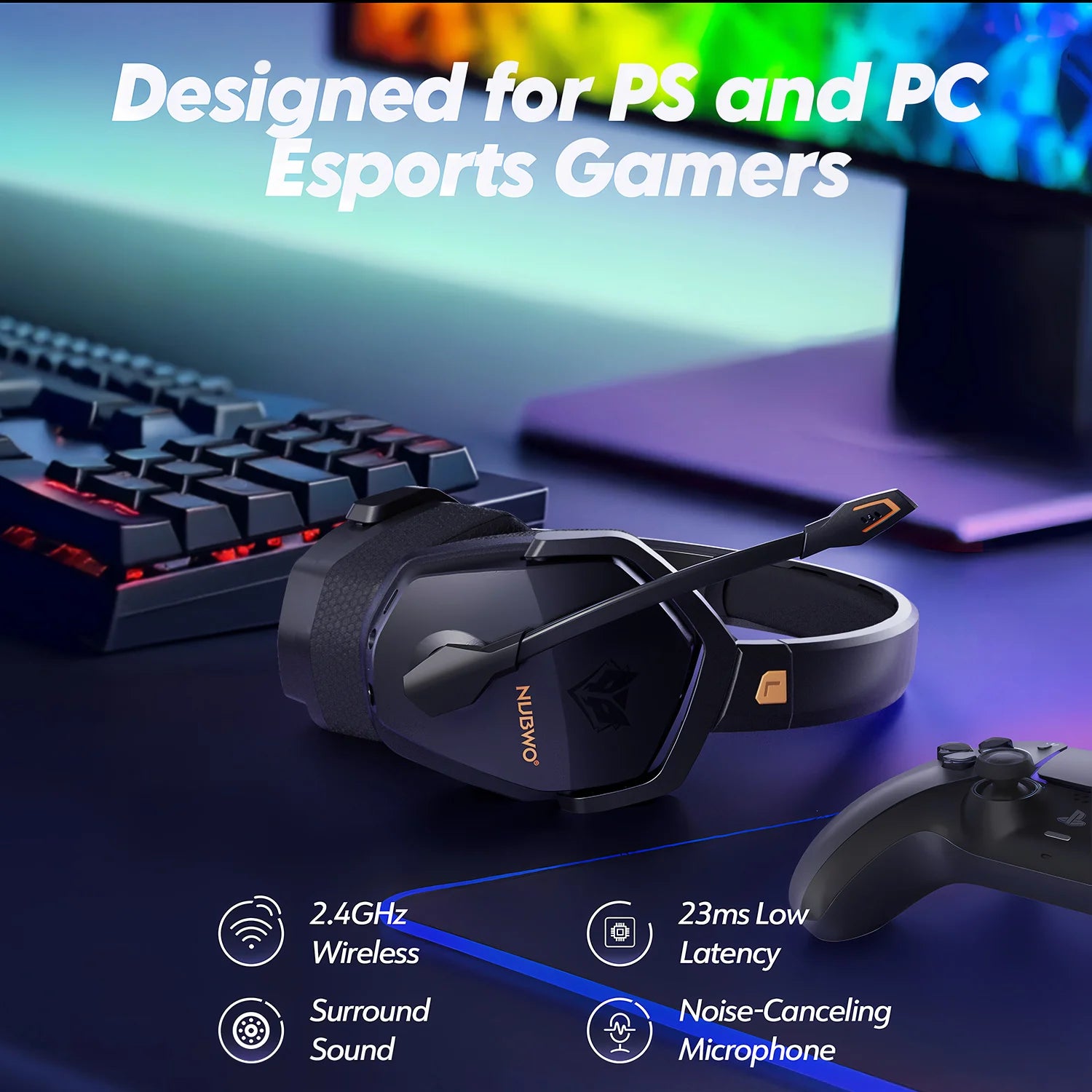 NUBWO G06 Dual Wireless Gaming Headphones 2.4GHz Bluetooth 5.3 Headsets Gamer with Microphone for PS5, PS4, PC, Mobile, Switch