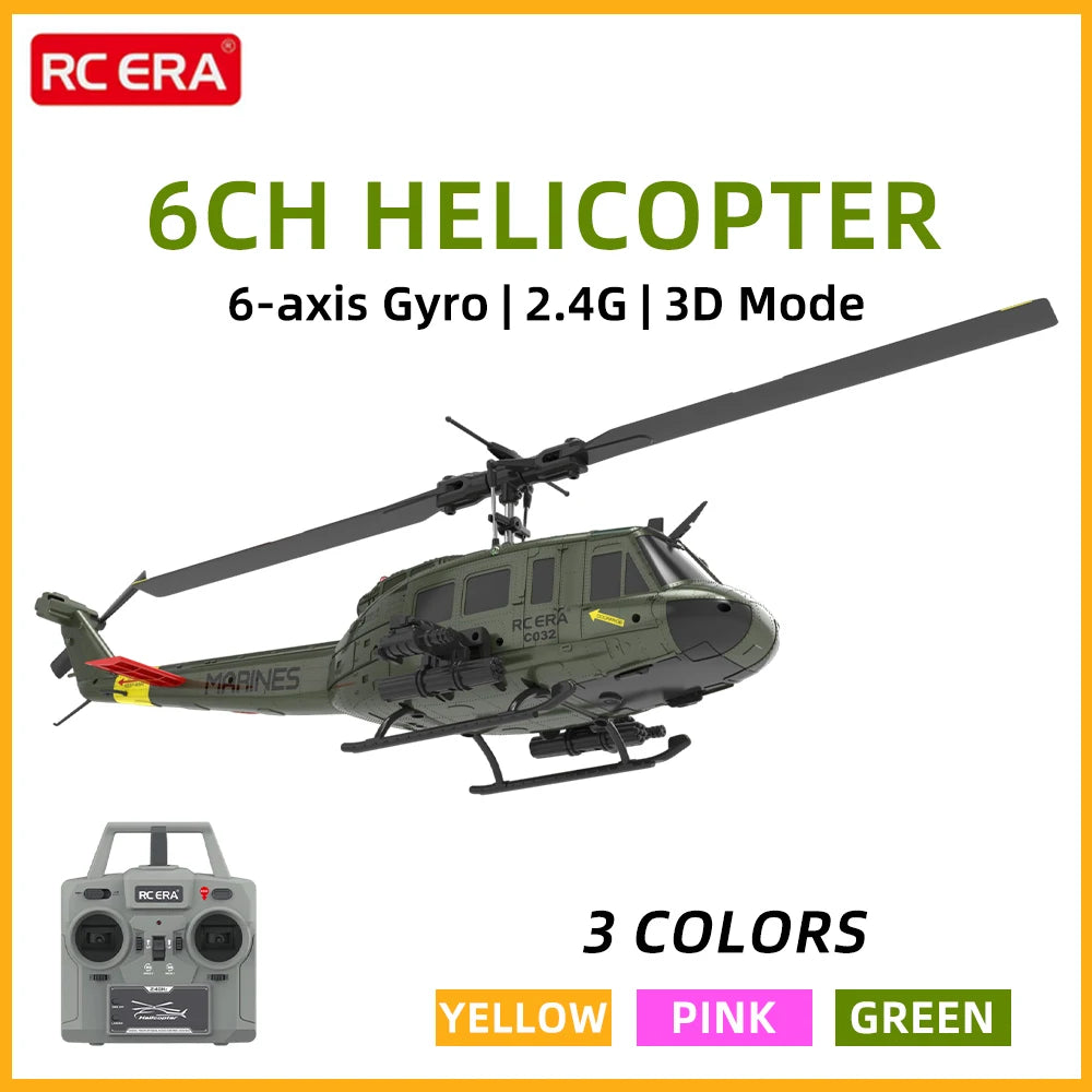 RC ERA RC Helicopter C032 1:48 Huey Helicopter UH-1 6-axis Gyro 6 Channel 3D Dual Brushless Motor Remote Control Aircraft