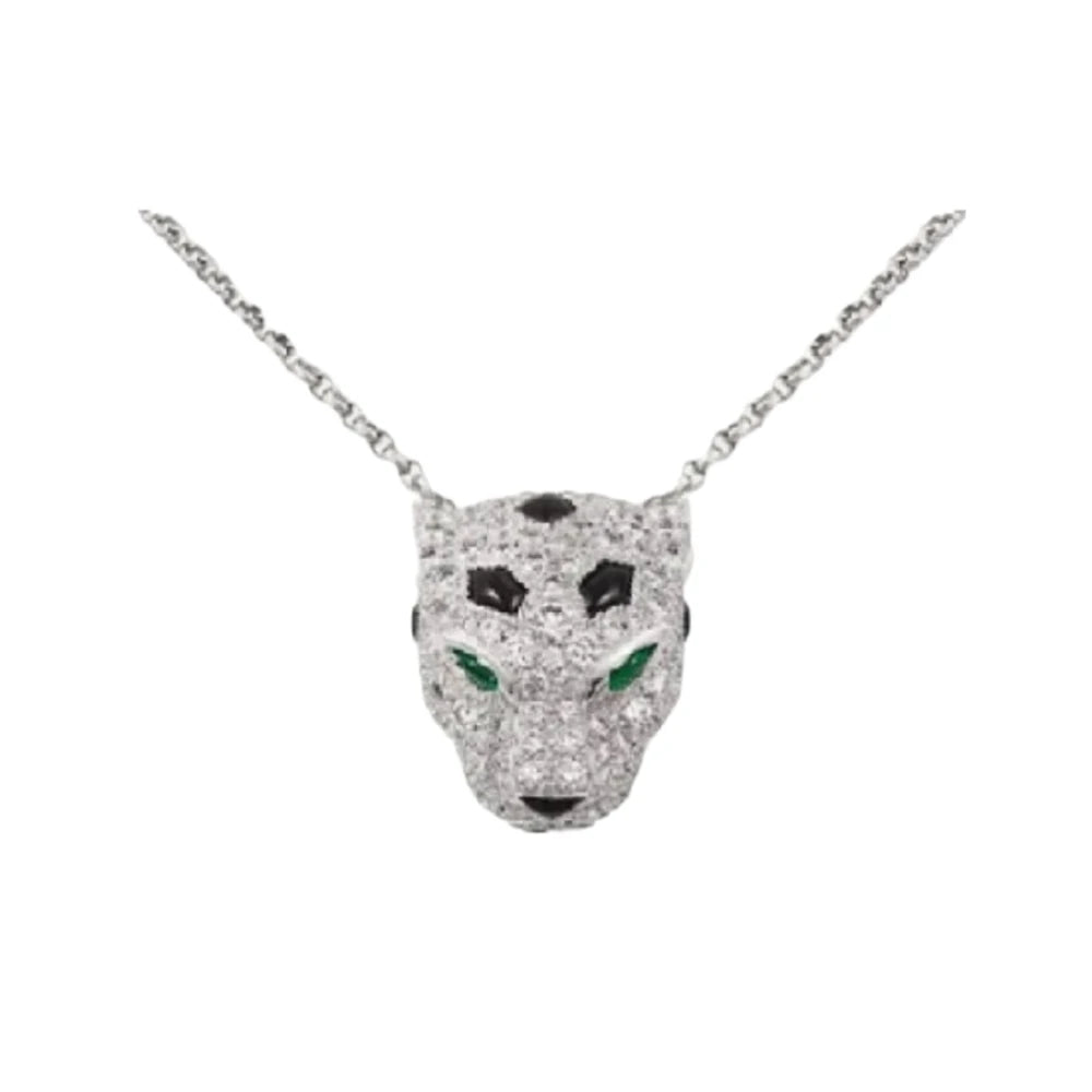 925 Sterling Silber Schwarze Emaille-Spots CZ Diamant Panther Leopard Kopf Anhänger Halsketten Luxus Designer Schmuck für Männer Frauen