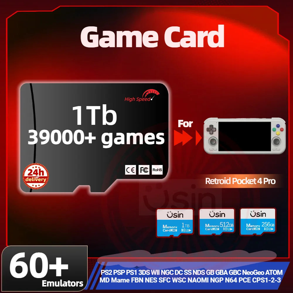 TF Game Card For Retroid Pocket 4 Pro Retro Games PS2 PSP PS1 Android Portable Console Gaming Memory SD H-Speed Cards 1Tb 512G