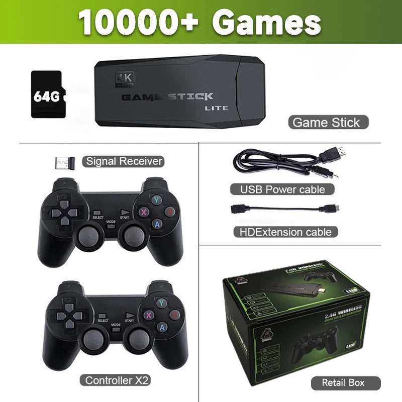 M8 Classic Game Stick Lite - 4K HDMI Plug & Play w/ 64GB Storage & Twin Wireless Controllers for Retro Gaming