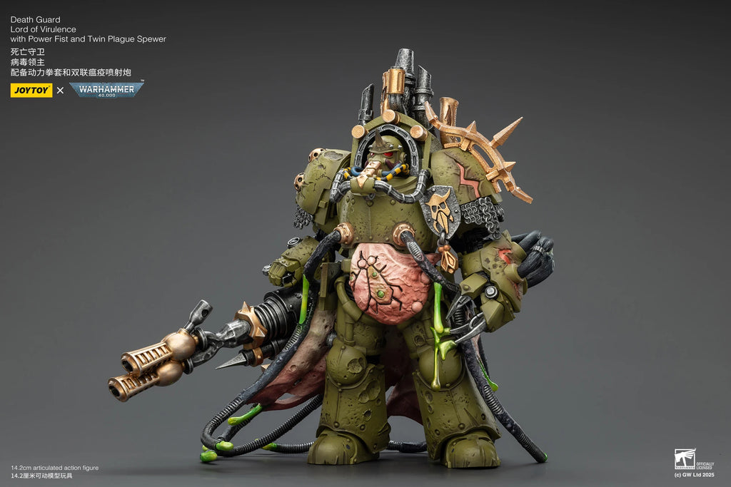 【SF】JOYTOY Warhammer 40K 1/18 Action Figure Death Guar Lord of Virulence with Power Fist and Twin Plague Spewer Model Toys Gifts