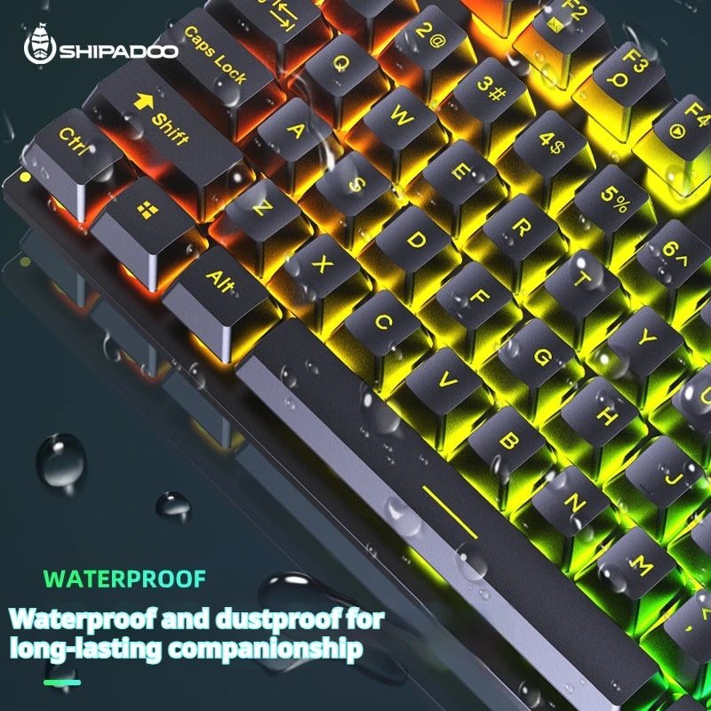 Shipadoo Wired Backlit Gaming Keyboard Mouse Set Waterproof Luminous RGB Streamer 1.35m Cable USB for Gamer PC Laptop Office