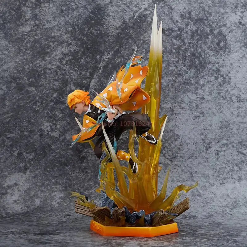 35CM Demon Slayer Figur Agatsuma Zenitsu Doppelköpfe mit LED Anime Statue PVC Action Figur Dekoration Modell Spielzeug Weihnachtsgeschenk