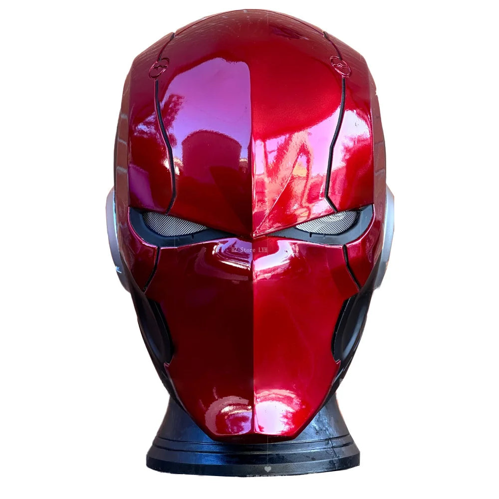 Arkham Knight Mask with Light Eyes Red Hood Gothan Helmet Halloween Cosplay Masque Fiberglass Flipping Mold Non 3D Printing Gift