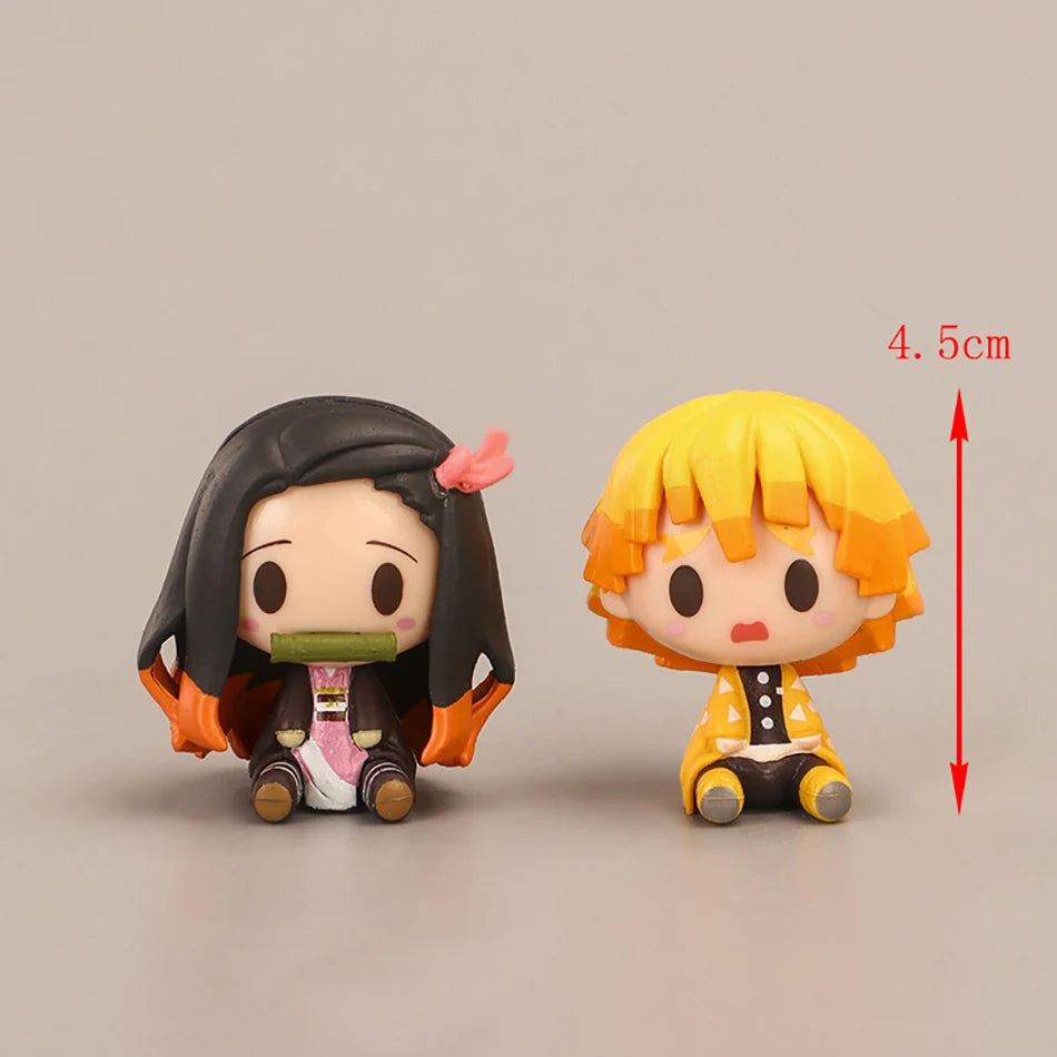 4Pcs/Set Demon Slayer Kimetsu No Yaiba Q Version Sitting Figures Tanjiro Nezuko Zenitsu Inosuke PVC Desktop Ornaments Model Toys
