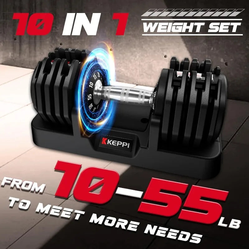 Keppi Adjustable Dumbbells Set, 25lb/55lb Dumbbells with Anti-Slip Metal Handle for Exercise & Fitness Fast Adjust Weight