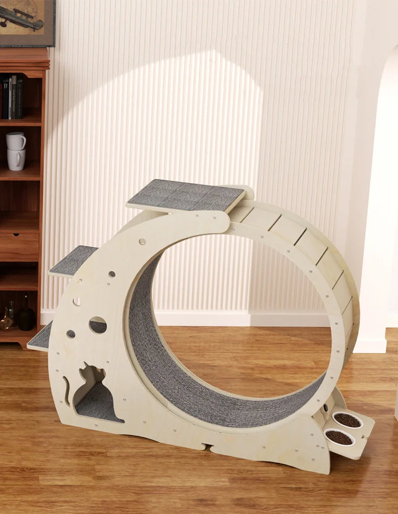 Luxury Pet Climbing Frame - Custom OEM/ODM Cat Treadmill with Dual Bowls (Birch & Fiberboard Options, Indoor Exercise Wheel