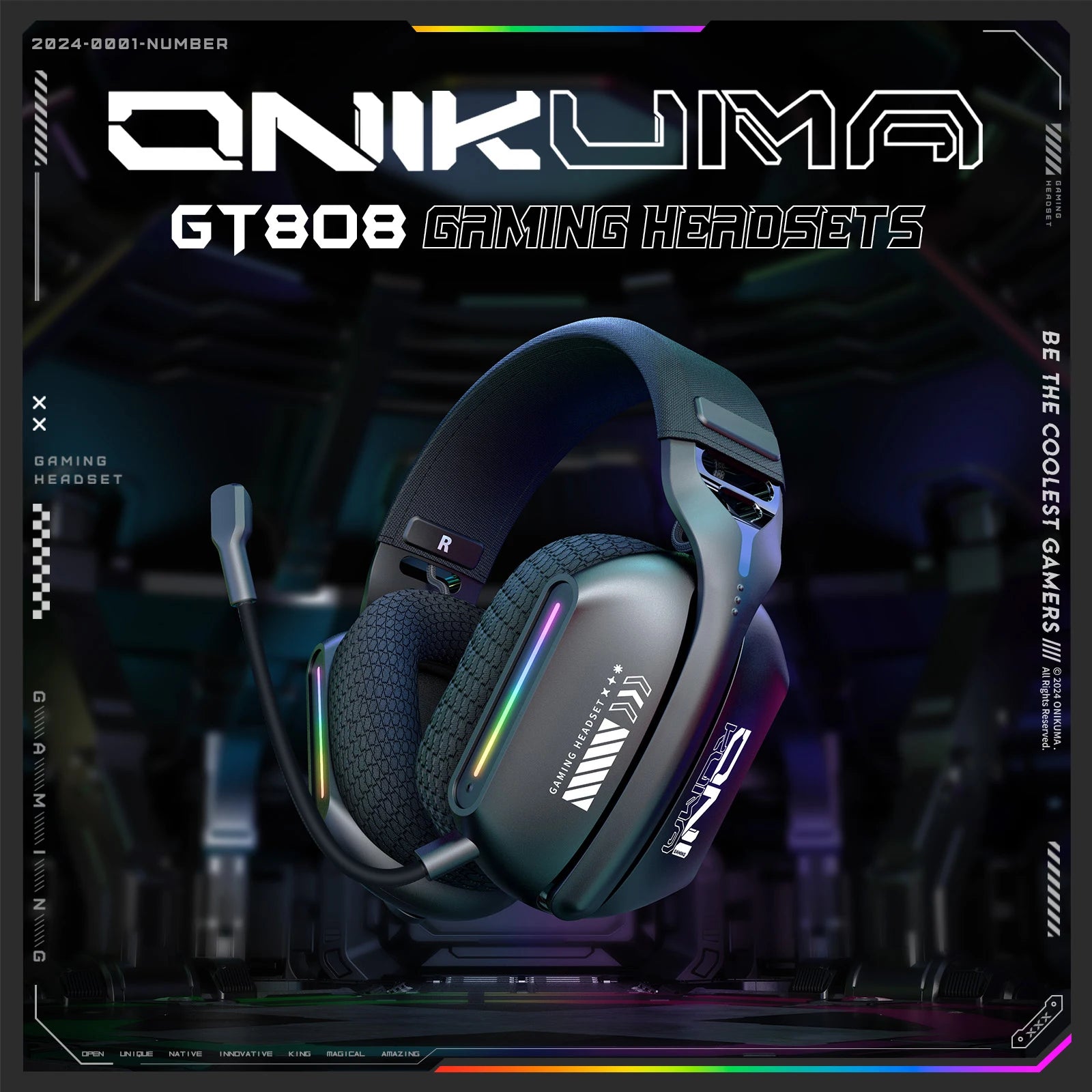 Onikuma Gt808 Three Mode with Mic E-Sports Wireless Gaming Headset Rgb Lighting Supports Bluetooth 5.3 / 2.4g / Aux 3.5mm