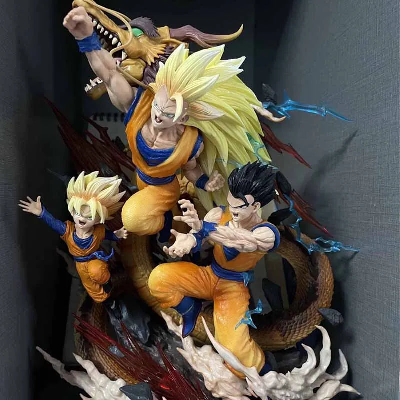 Dragon Ball Anime Super Saiyan Dragon Fist Super Three Goku Father And Son Model Handmade Ornament Statue Collection Toy Gift