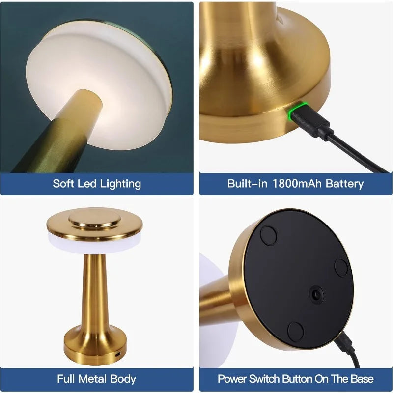 Metal Desk Lamp USB Rechargeable Portable Mood lig Touch Table Lamp Bedside Night Light for Bar KTV Hotel Coffee Shop Bedroom