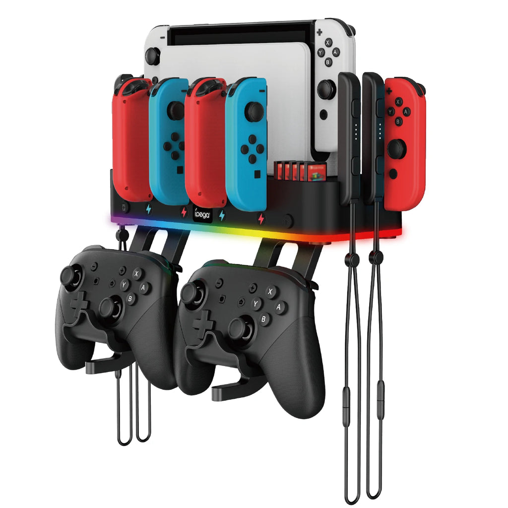 IPEGA PG-SW107 RGB Switch-Wandhalterung mit Joy-Con-Ladegerät, Switch-Halterung für Nintendo Switch/OLED mit Switch-Organizer 