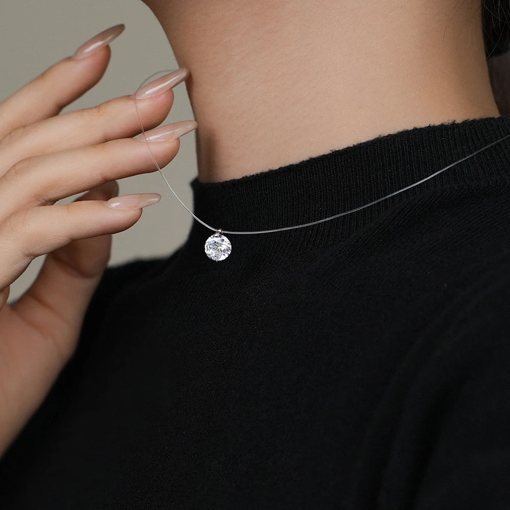 IGOTOS 0.5-5CT Moissanite Pendant Necklace Women  Certified 925 Sterling Silver Transparent Fishing Line Choker Chain Jewelry