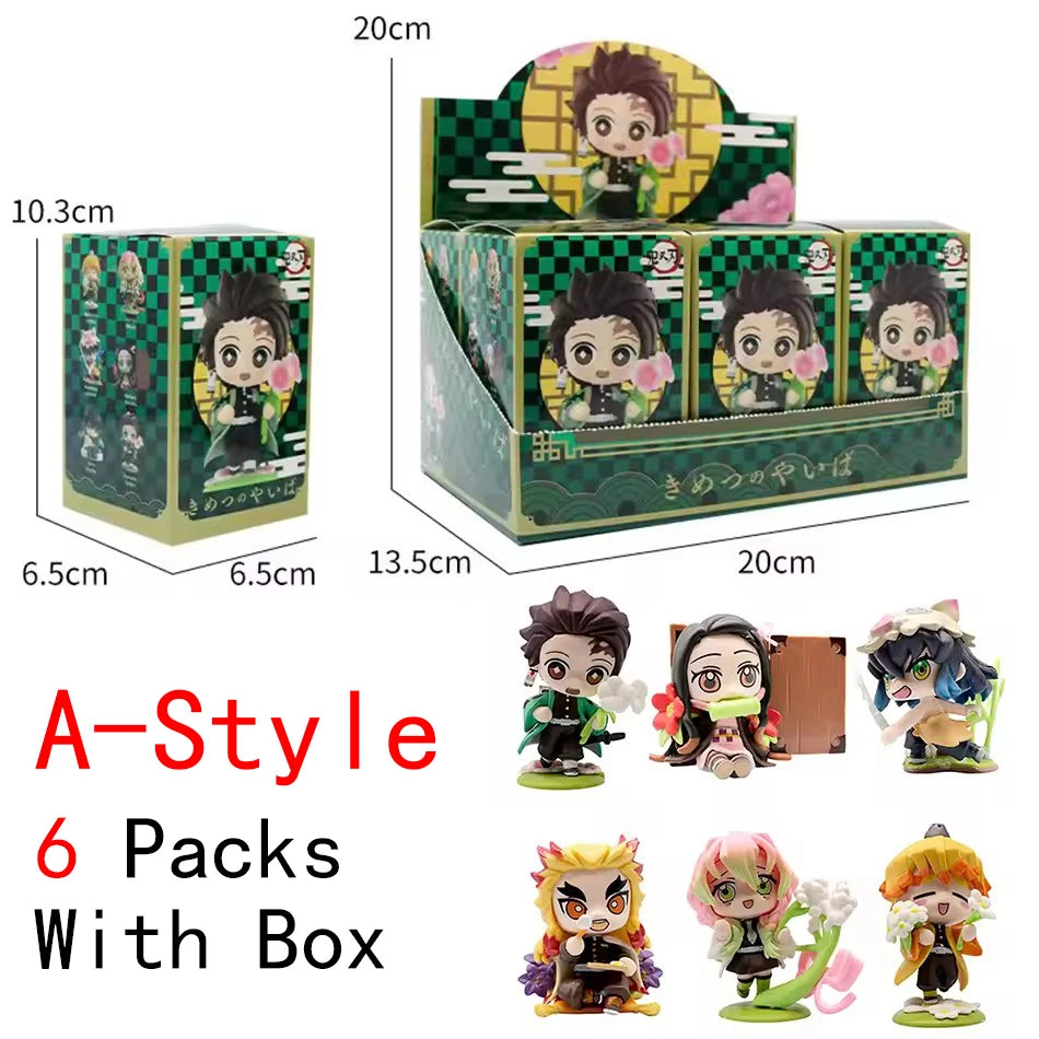 Anime 6Pcs/Set Q Version Demon Slayer Figurine  Boxed Model Ornament Accessory Cartoon Movability Kits Mascot Kid Toy Gift